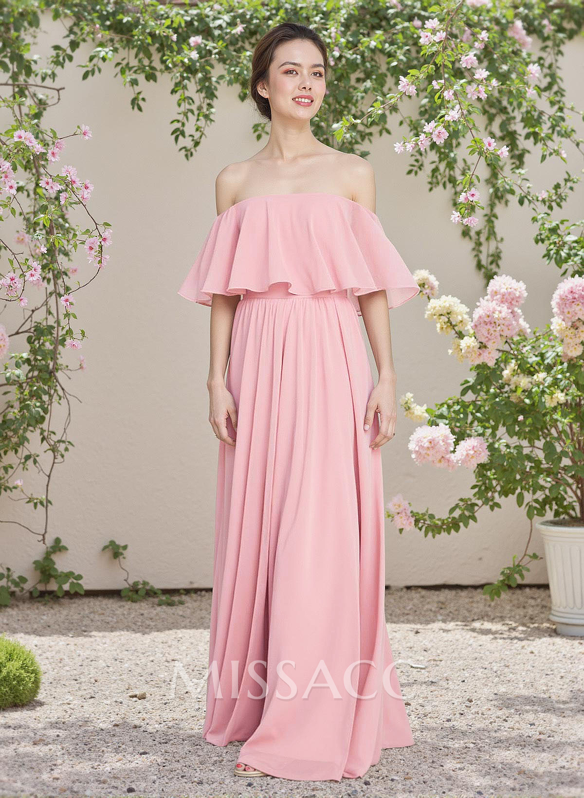 Classic A-Line Wrap Off-The-Shoulder Chiffon Bridesmaid Dresses