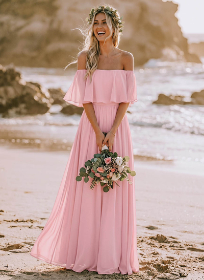 Classic A-Line Wrap Off-The-Shoulder Chiffon Bridesmaid Dresses