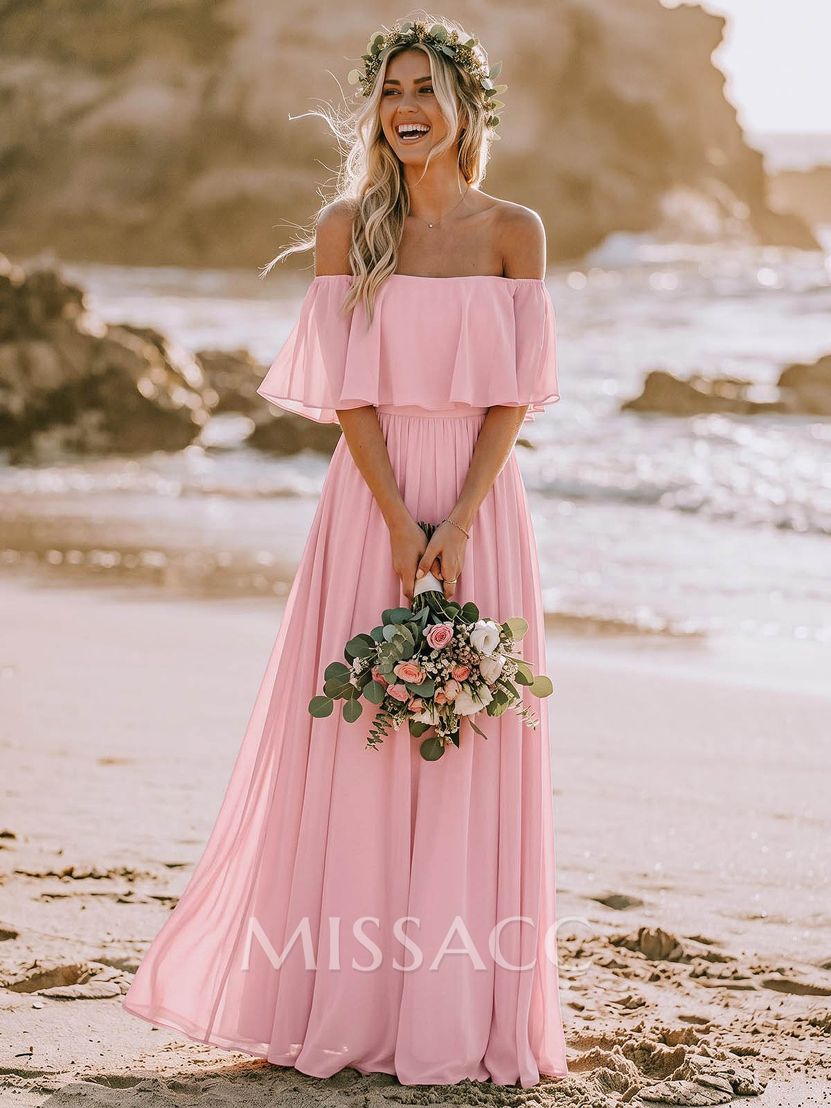 Classic A-Line Wrap Off-The-Shoulder Chiffon Bridesmaid Dresses