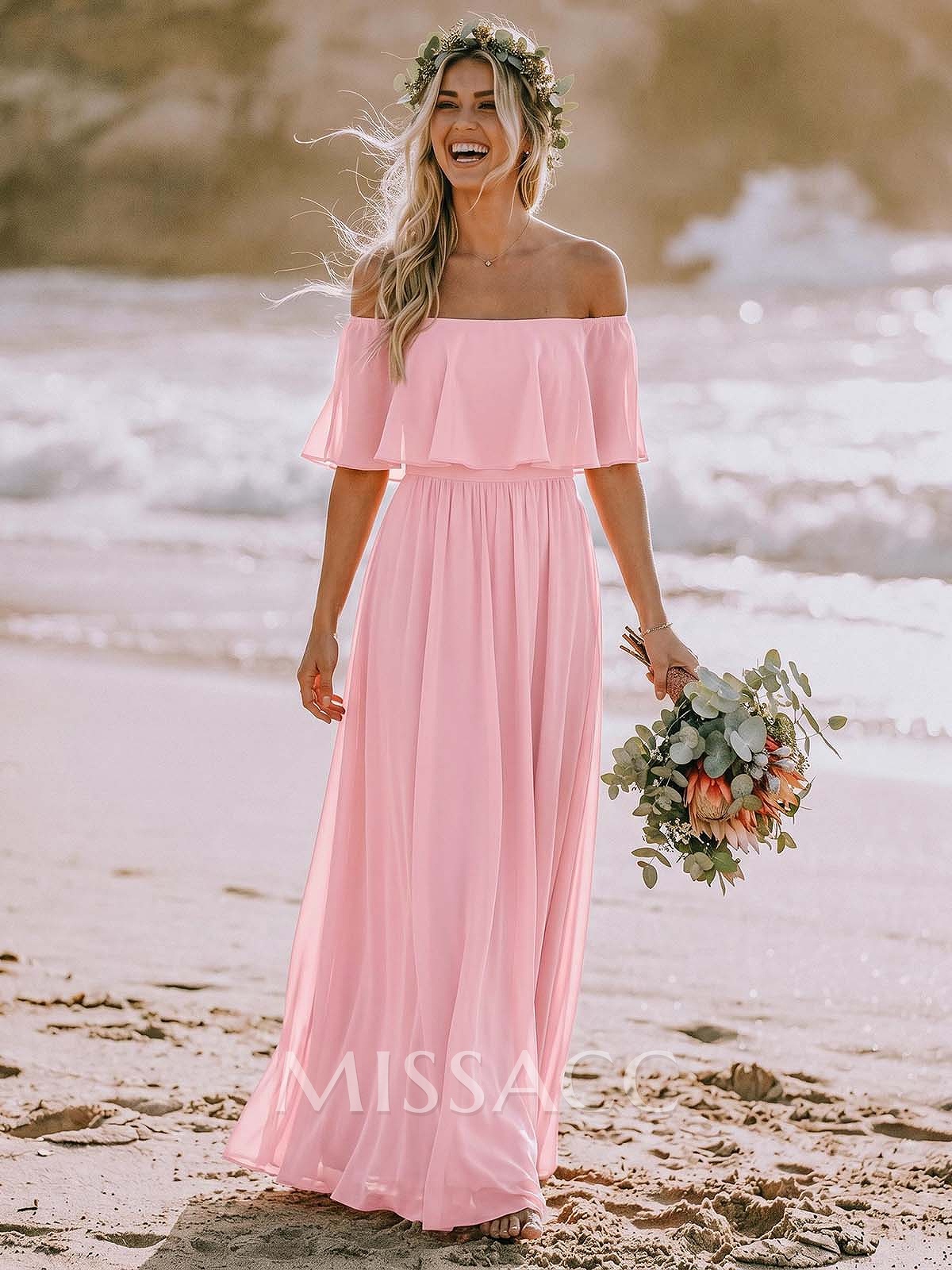Classic A-Line Wrap Off-The-Shoulder Chiffon Bridesmaid Dresses