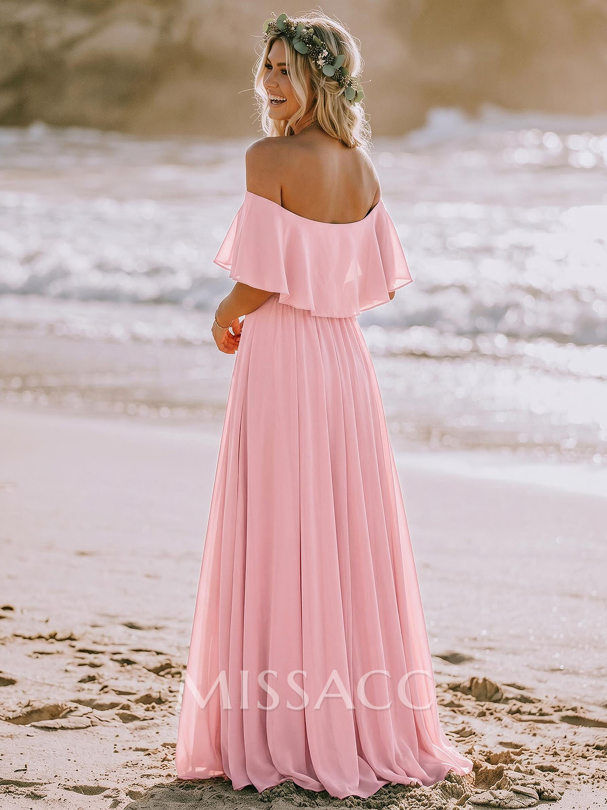Classic A-Line Wrap Off-The-Shoulder Chiffon Bridesmaid Dresses