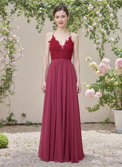 Exquisite A-Line V-Neck Chiffon Bridesmaid Dresses With Back Hole