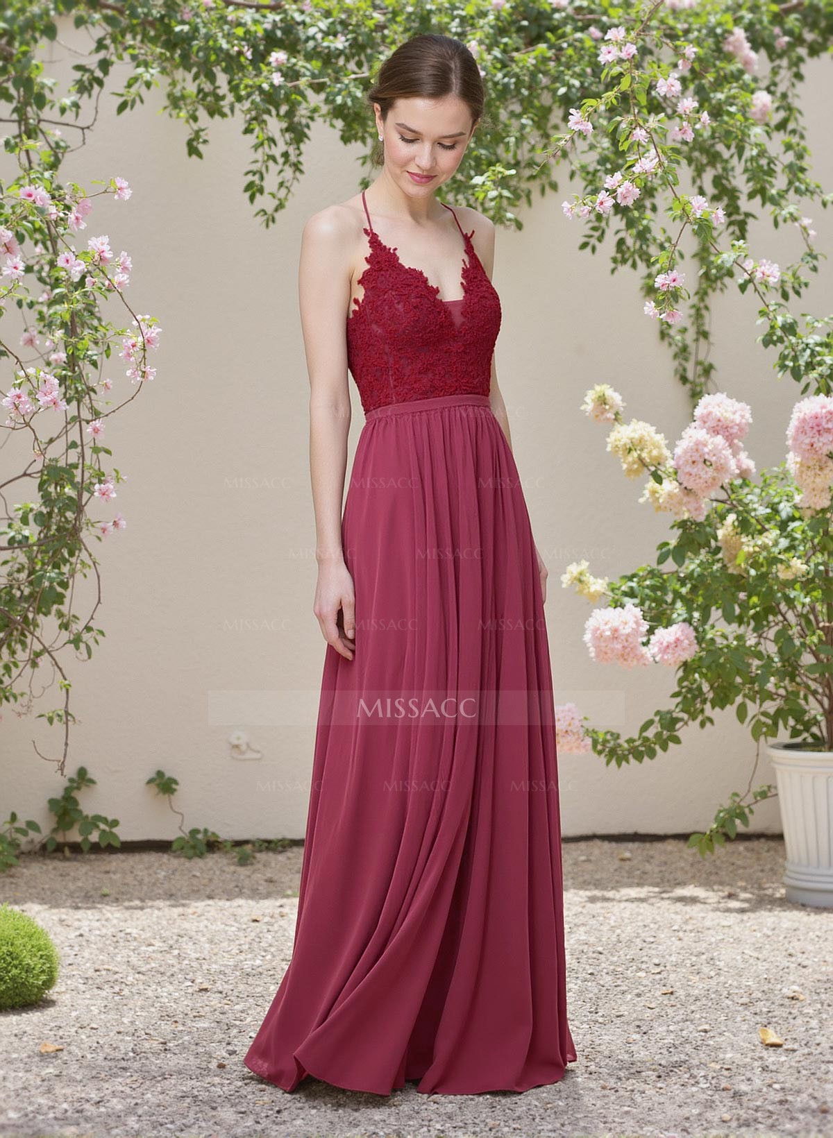 Exquisite A-Line V-Neck Chiffon Bridesmaid Dresses With Back Hole