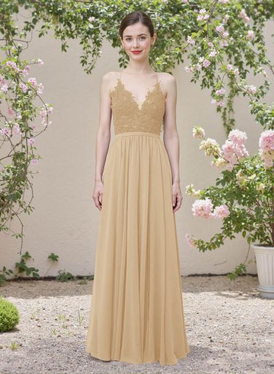 Exquisite A-Line V-Neck Chiffon Bridesmaid Dresses With Back Hole