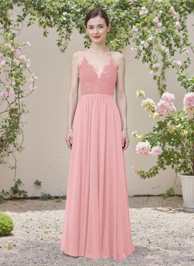 Exquisite A-Line V-Neck Chiffon Bridesmaid Dresses With Back Hole
