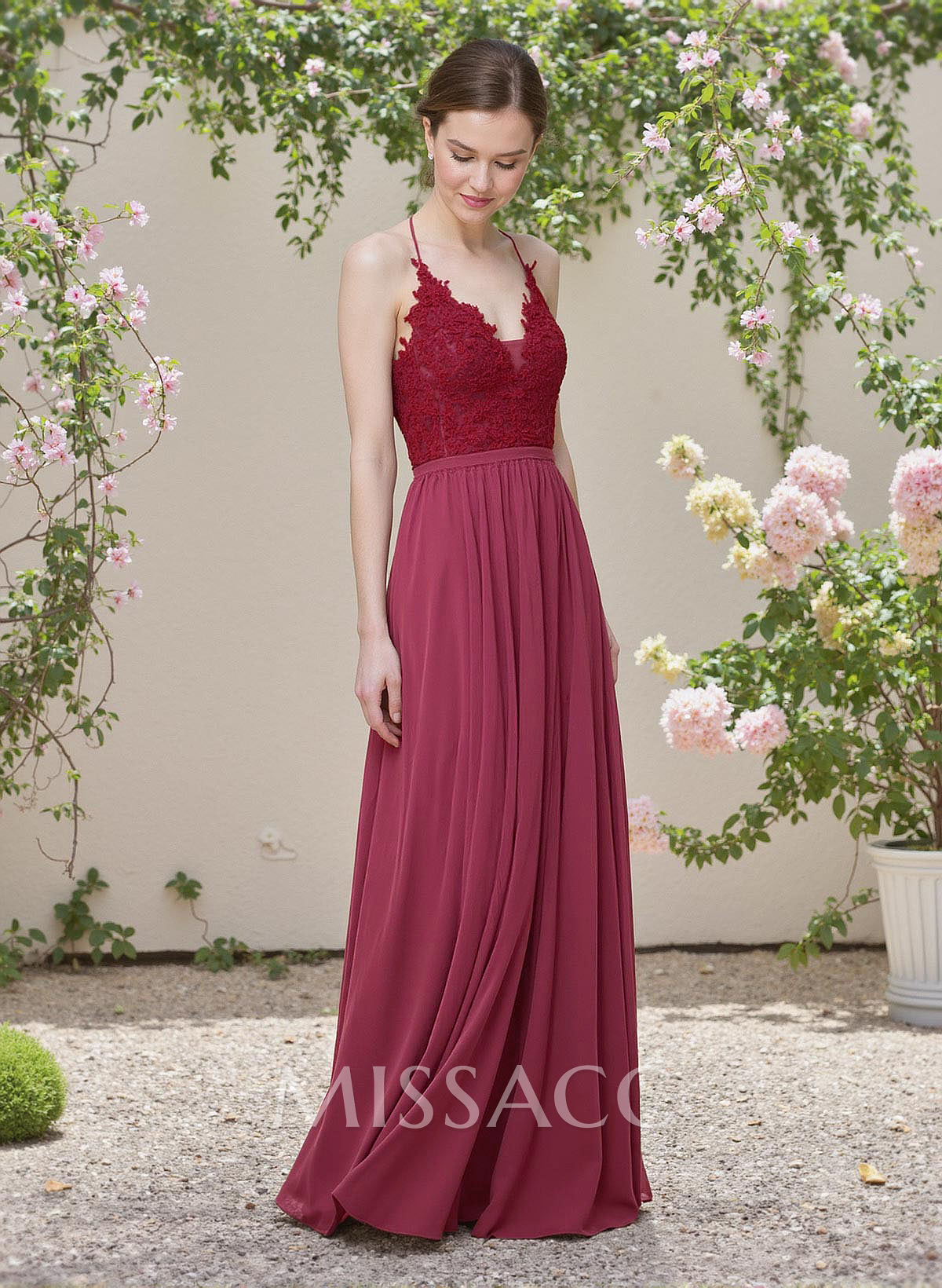 Exquisite A-Line V-Neck Chiffon Bridesmaid Dresses With Back Hole