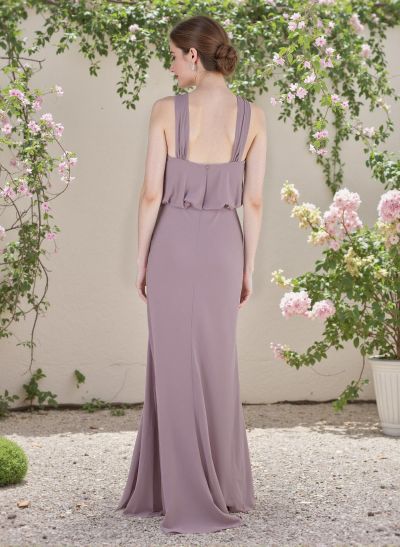 Elegant Bow Accented Halter Chiffon Bridesmaid Dresses