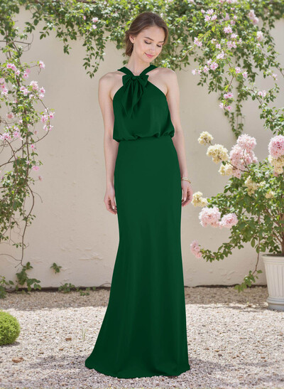 Elegant Bow Accented Halter Chiffon Bridesmaid Dresses