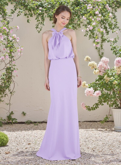 Elegant Bow Accented Halter Chiffon Bridesmaid Dresses