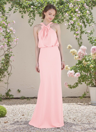 Elegant Bow Accented Halter Chiffon Bridesmaid Dresses