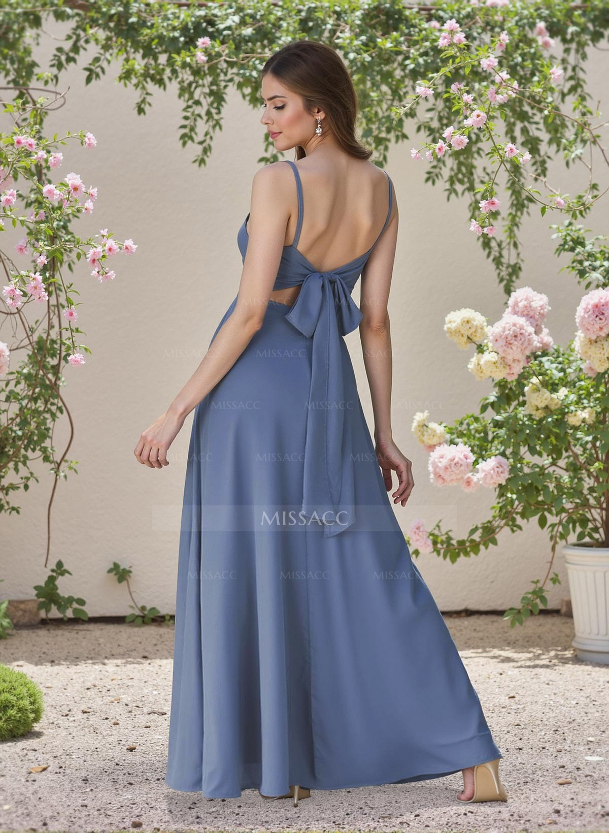 Minimalistic A-Line Cowl Neck Spaghetti Straps Chiffon Bridesmaid Dresses