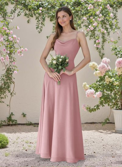 Minimalistic A-Line Cowl Neck Spaghetti Straps Chiffon Bridesmaid Dresses