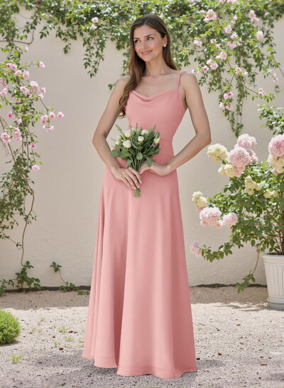 Minimalistic A-Line Cowl Neck Spaghetti Straps Chiffon Bridesmaid Dresses