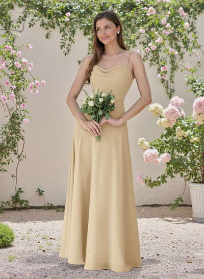 Minimalistic A-Line Cowl Neck Spaghetti Straps Chiffon Bridesmaid Dresses