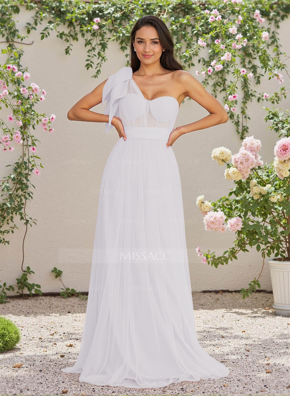 Exquisite A-Line One-Shoulder Chiffon/Tulle Bridesmaid Dresses