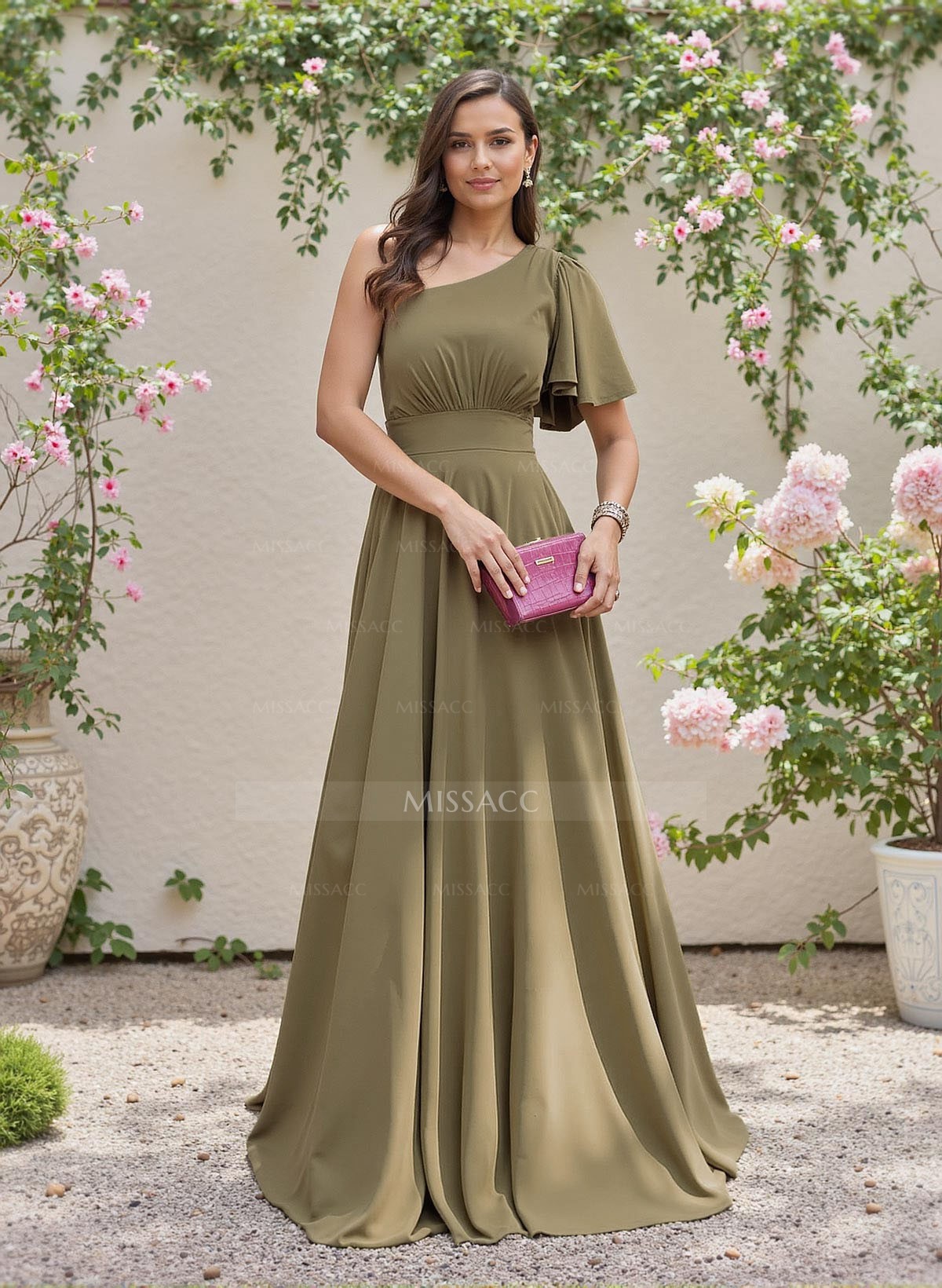 Minimalistic A-Line One-Shoulder Chiffon Bridesmaid Dresses With Bow(s)