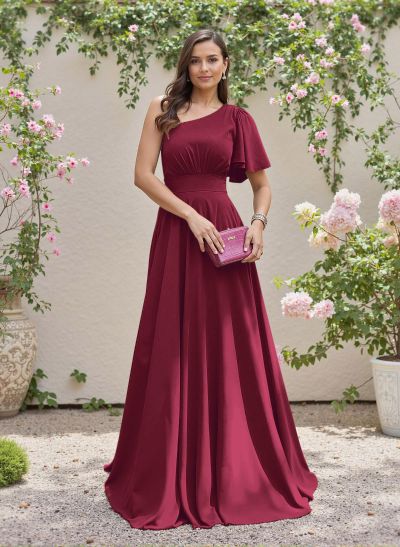 Minimalistic A-Line One-Shoulder Stretch Chiffon Bridesmaid Dresses With Bow(s)