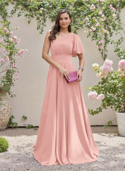 Minimalistic A-Line One-Shoulder Chiffon Bridesmaid Dresses With Bow(s)