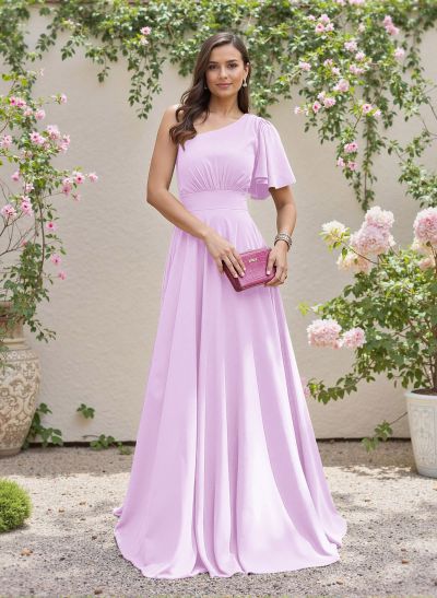Minimalistic A-Line One-Shoulder Chiffon Bridesmaid Dresses With Bow(s)