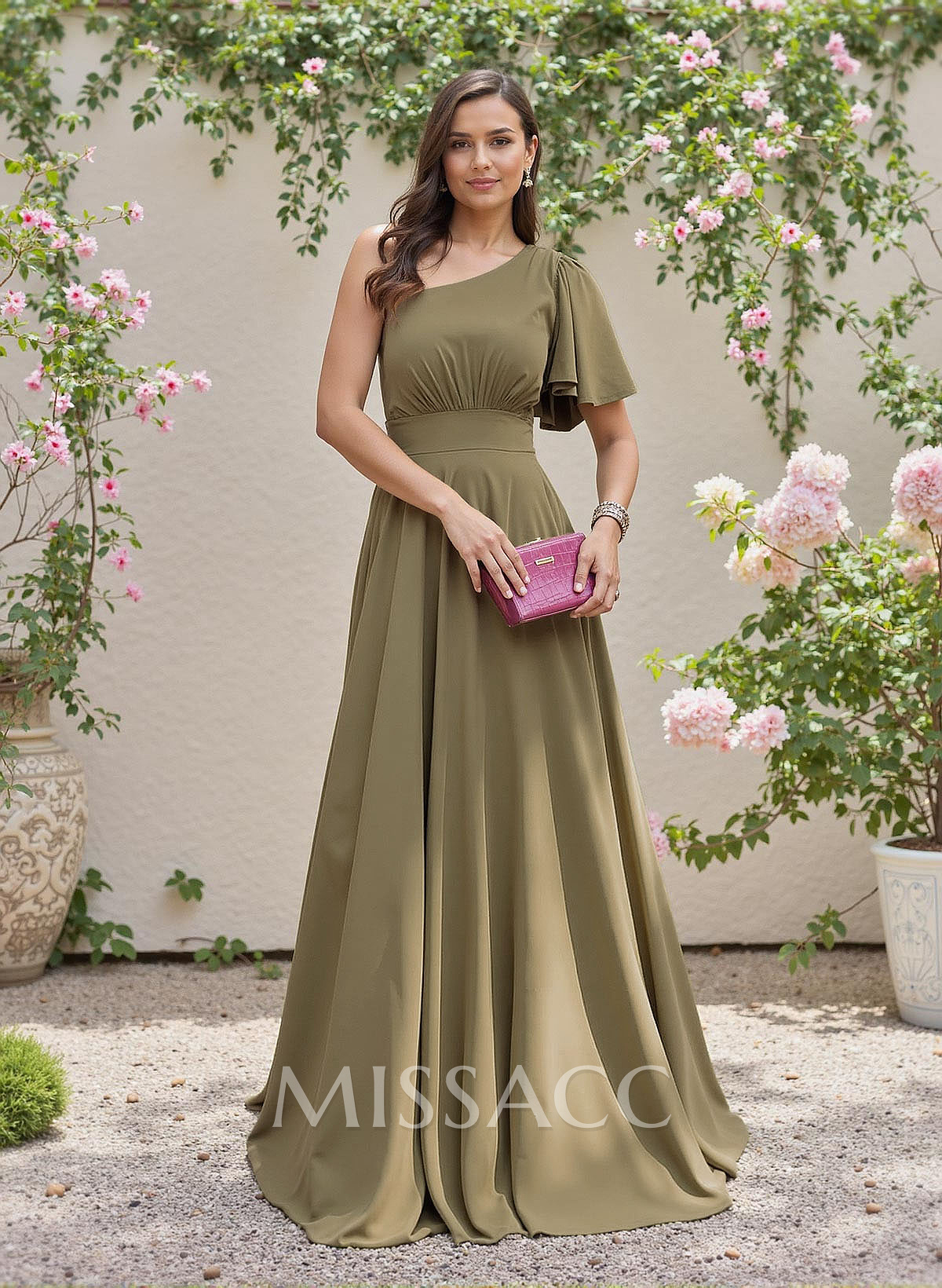 Minimalistic A-Line One-Shoulder Stretch Chiffon Bridesmaid Dresses With Bow(s)