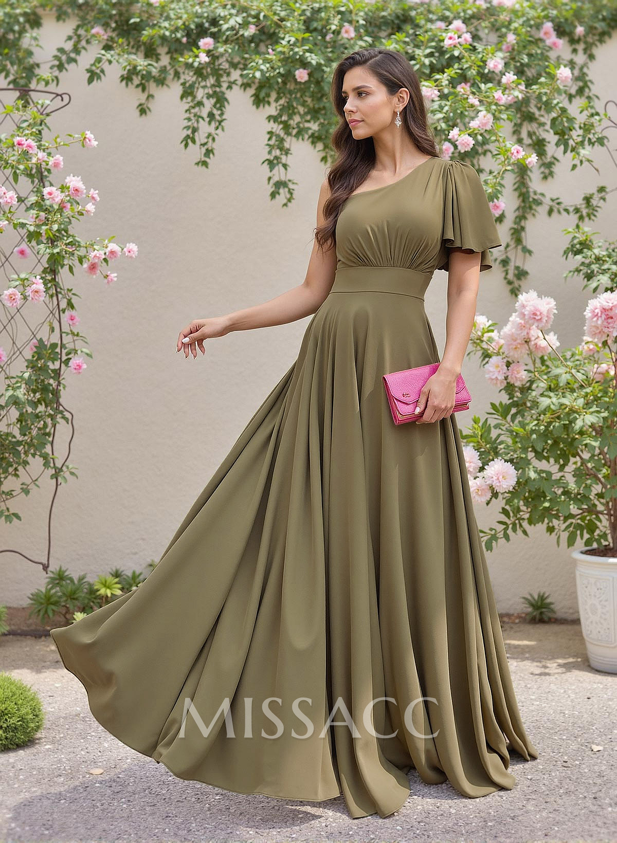 Minimalistic A-Line One-Shoulder Stretch Chiffon Bridesmaid Dresses With Bow(s)