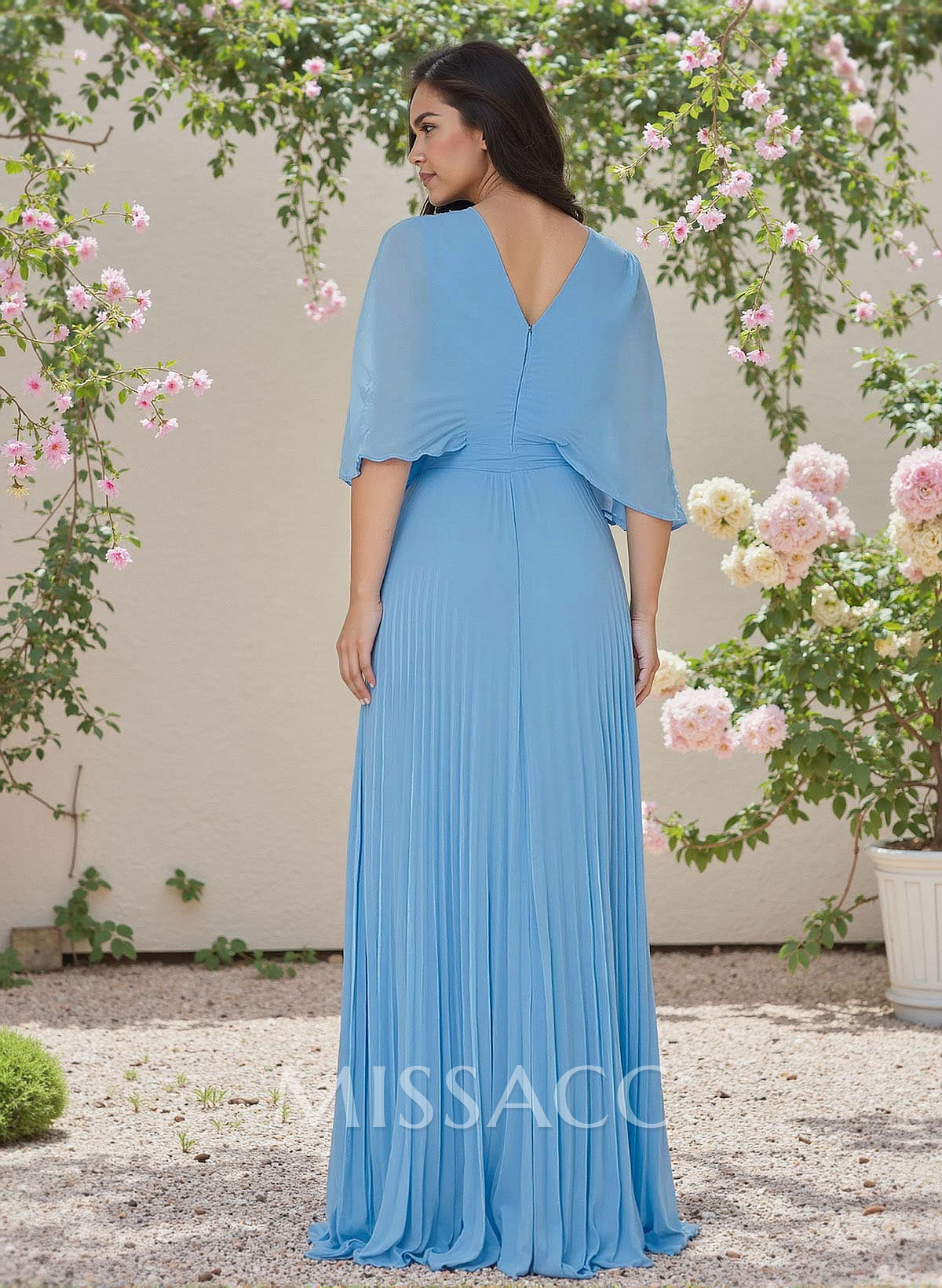 Exquisite A-Line V-Neck 1/2 Sleeves Chiffon Bridesmaid Dresses With Pleated Exquisite A-Line V-Neck 1/2 Sleeves Chiffon Bridesmaid Dresses With Pleated