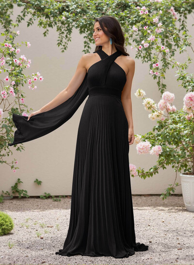 Minimalistic A-Line Halter Sleeveless Chiffon Bridesmaid Dresses With Bare Back