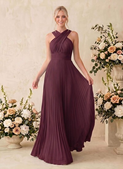 Minimalistic A-Line Halter Sleeveless Chiffon Bridesmaid Dresses With Bare Back