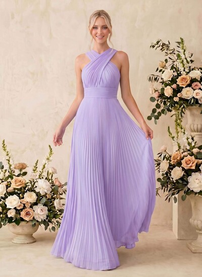 Minimalistic A-Line Halter Sleeveless Chiffon Bridesmaid Dresses With Bare Back