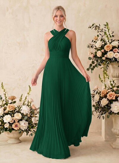 Minimalistic A-Line Halter Sleeveless Chiffon Bridesmaid Dresses With Bare Back