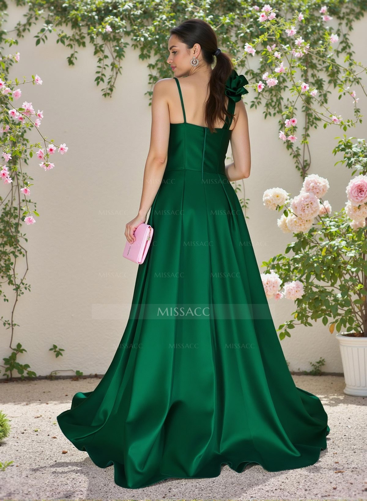 Classic A-Line Sweetheart 3D Floral Satin Bridesmaid Dresses With High Split