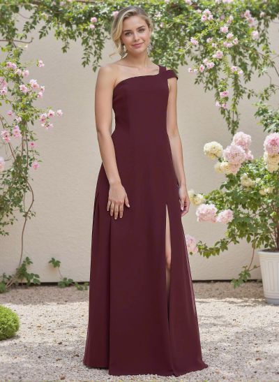 Classic A-Line One-Shoulder Chiffon Bridesmaid Dresses With High Split