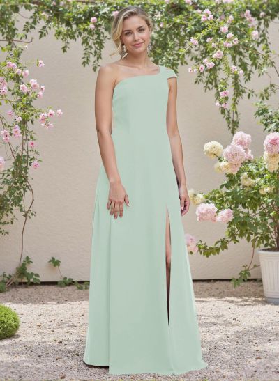 Classic A-Line One-Shoulder Chiffon Bridesmaid Dresses With High Split