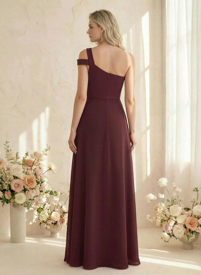 Classic A-Line One-Shoulder Chiffon Bridesmaid Dresses With High Split