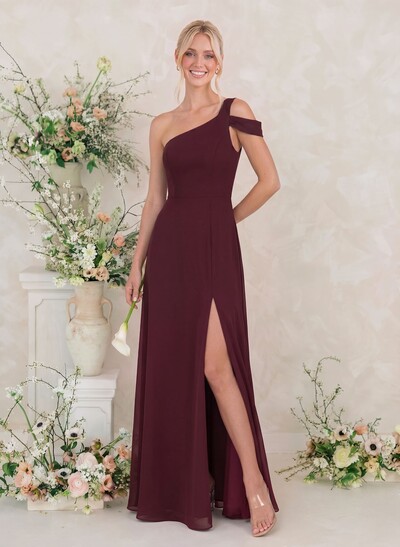 Classic A-Line One-Shoulder Chiffon Bridesmaid Dresses With High Split