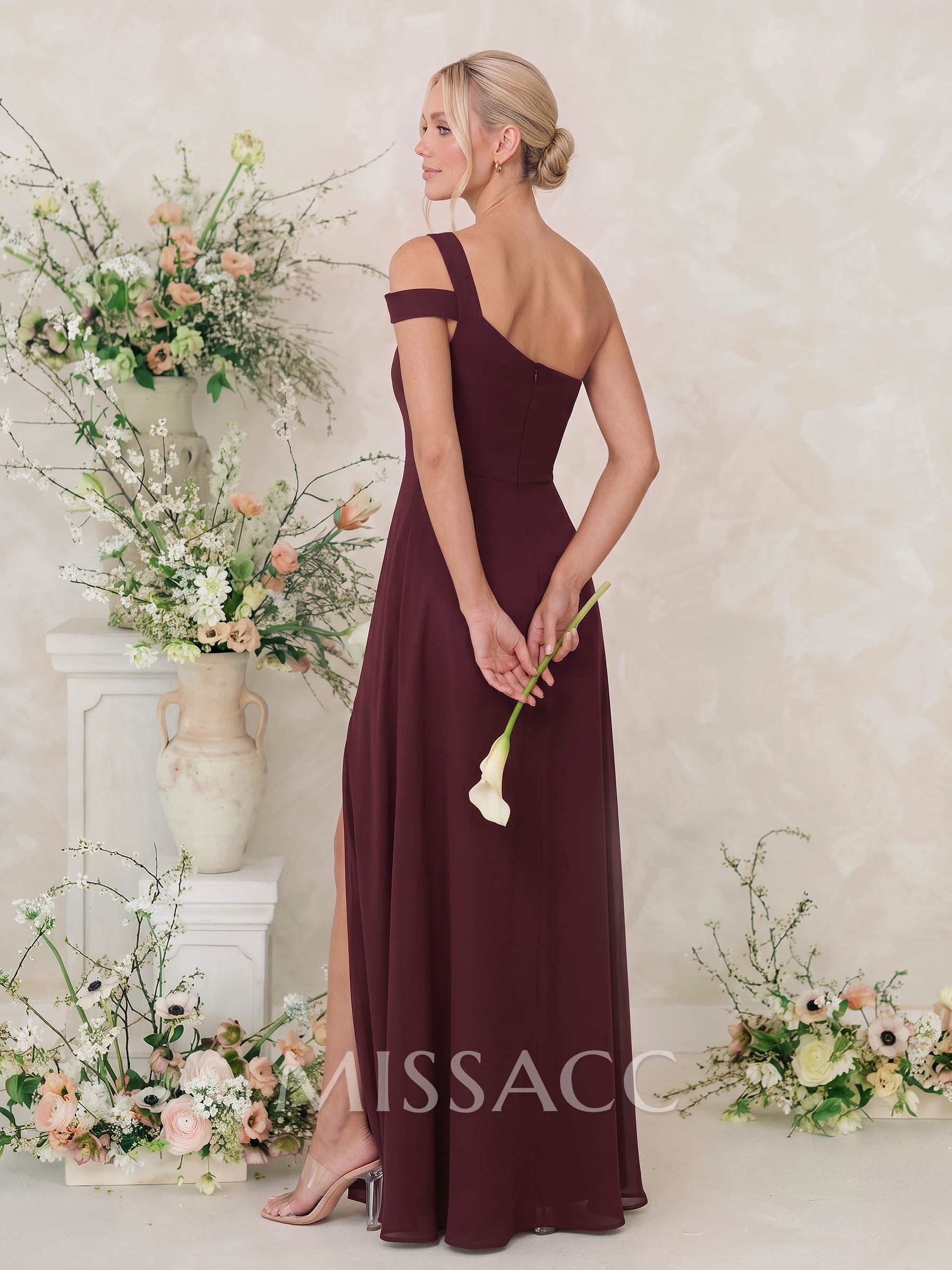 Classic A-Line One-Shoulder Chiffon Bridesmaid Dresses With High Split Classic A-Line One-Shoulder Chiffon Bridesmaid Dresses With High Split