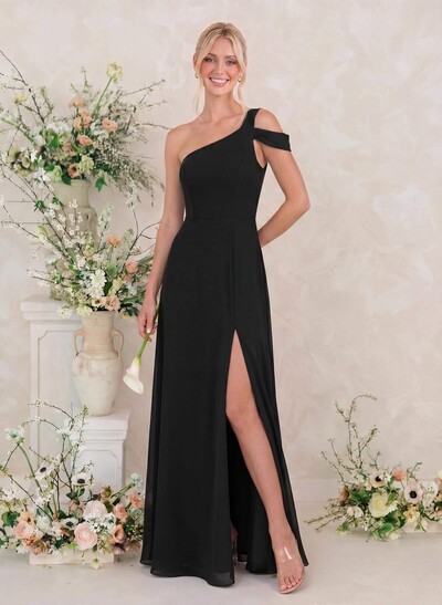 Classic A-Line One-Shoulder Chiffon Bridesmaid Dresses With High Split