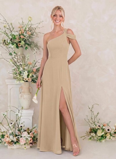 Classic A-Line One-Shoulder Chiffon Bridesmaid Dresses With High Split