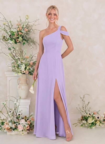Classic A-Line One-Shoulder Chiffon Bridesmaid Dresses With High Split