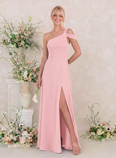 Classic A-Line One-Shoulder Chiffon Bridesmaid Dresses With High Split