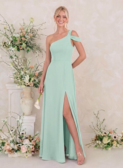 Classic A-Line One-Shoulder Chiffon Bridesmaid Dresses With High Split
