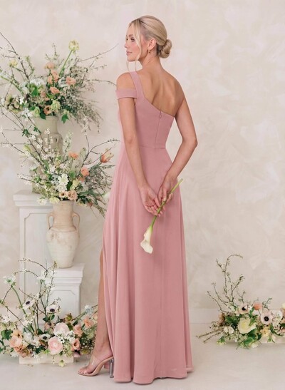 Classic A-Line One-Shoulder Chiffon Bridesmaid Dresses With High Split