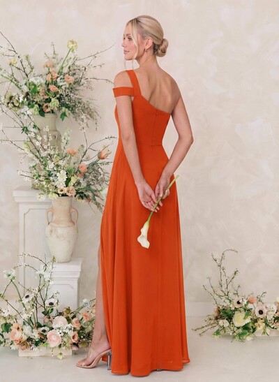 Classic A-Line One-Shoulder Chiffon Bridesmaid Dresses With High Split