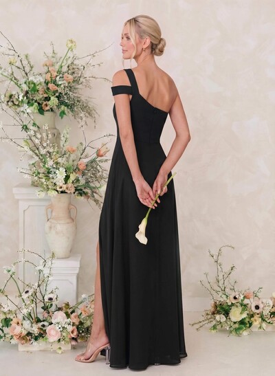 Classic A-Line One-Shoulder Chiffon Bridesmaid Dresses With High Split