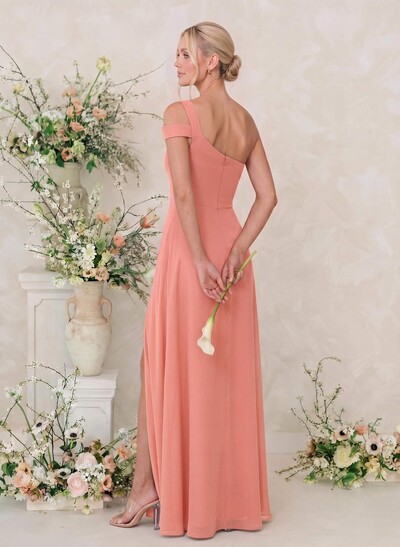 Classic A-Line One-Shoulder Chiffon Bridesmaid Dresses With High Split