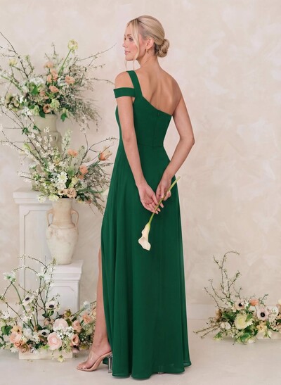 Classic A-Line One-Shoulder Chiffon Bridesmaid Dresses With High Split