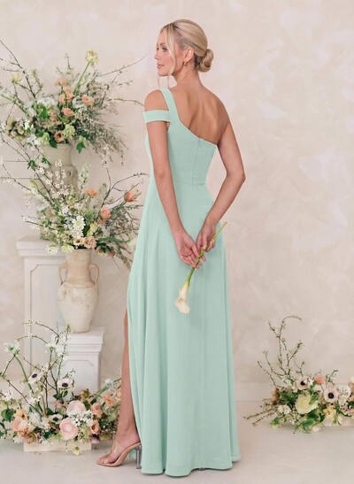 Classic A-Line One-Shoulder Chiffon Bridesmaid Dresses With High Split