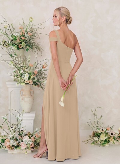 Classic A-Line One-Shoulder Chiffon Bridesmaid Dresses With High Split