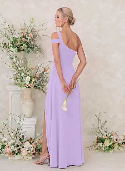 Classic A-Line One-Shoulder Chiffon Bridesmaid Dresses With High Split