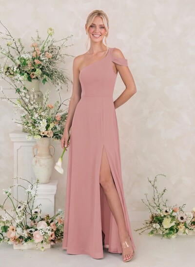 Classic A-Line One-Shoulder Chiffon Bridesmaid Dresses With High Split